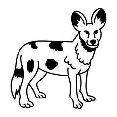 Spotted wild dog icon in doodle style Dog, coyote, animal, wildlife, creature, specie, safari, doodle, sketchy, drawing, vector, icon
