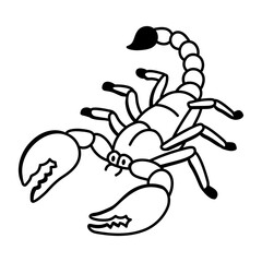 A hand drawn style icon of scorpion 