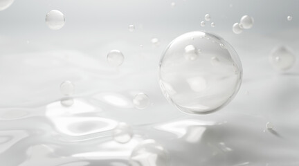 3D illustration of a hyaluronic acid molecule suspended in a serum bubble, representing deep hydration, skin elasticity, and scientific skincare innovation for beauty and wellness.