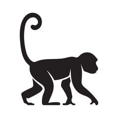 Walking Monkey Silhouette Icon - Black Animal Vector