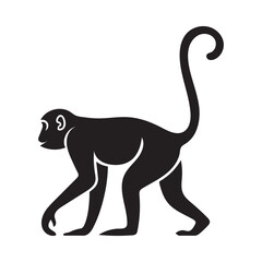 Walking Monkey Silhouette Icon - Black Animal Vector