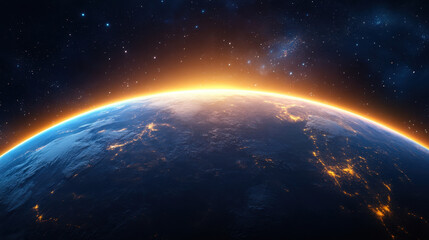 stunning view of Earth from space, showcasing glowing horizon and starry background, evoking sense of wonder and exploration