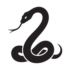 Black Snake Silhouette Icon - Coiled Serpent Logo Vector