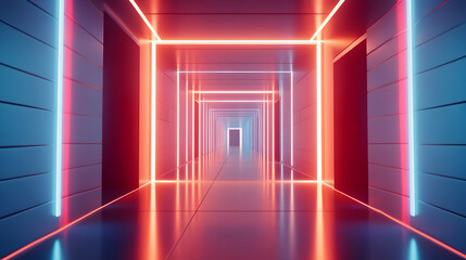 Vibrant Neon Light Installation Displaying Futuristic Architectural Corridor Design