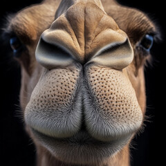 Obraz premium Macro shot of a camel's face with detailed nose texture and fur