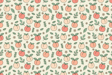 Peach Seamless Repeat Pattern, Cute Hand-Drawn Fruit Design