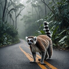 Obraz premium lemur on the tree ring lemur