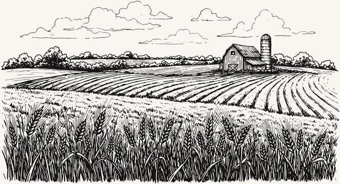 field hand drawing sketch engraving illustration style hand drawing sketch illustration