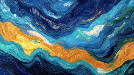 An artistic composition of abstract color waves, expertly blended to create a harmonious yet energetic scene