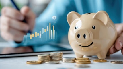 Piggy bank with graph showing financial growth and investment concept  Savings banking economy prosperity business earnings asset management