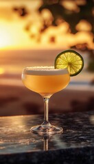 frozen margarity cocktail with lime and salt on stone