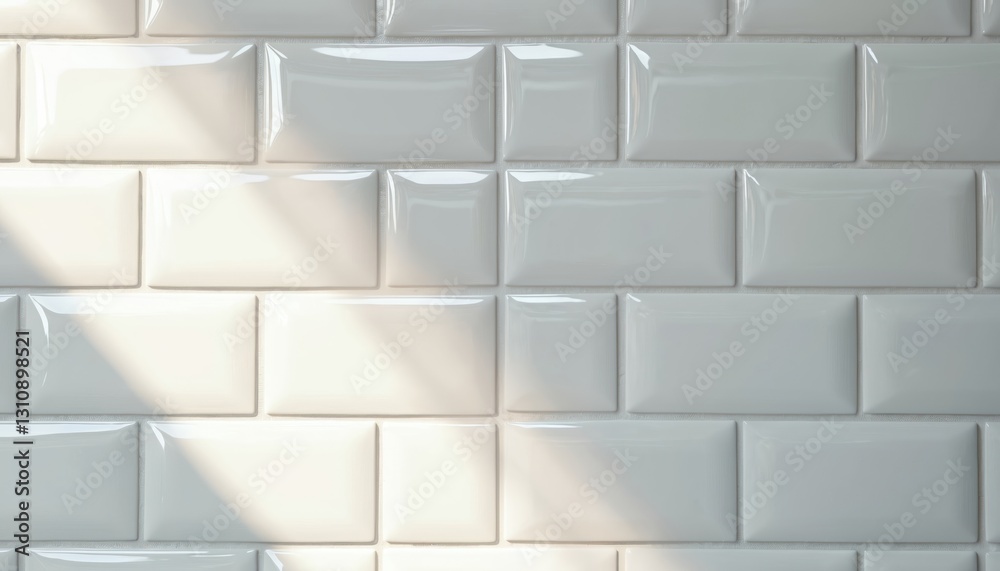 Aufkleber white glossy subway tiles with light streaks. ceramic wall background in bathroom, kitchen. clean, s