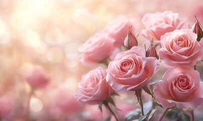 Soft Pink Roses in Bloom