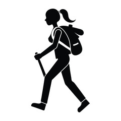 walking woman with backpack icon of silhouette vector illustration
