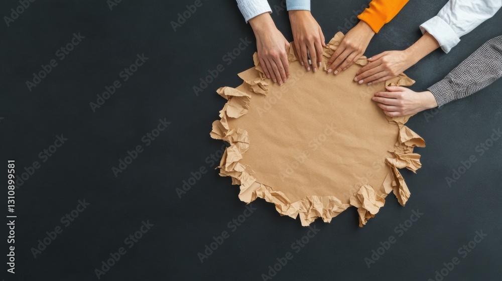 Leinwandbilder Collective Synergy Collaborative Workspace Visualization with Diverse Team Hands Uniting on Textured Kraft Paper - Inclusive Innovation and Strategic Teamwork Concept