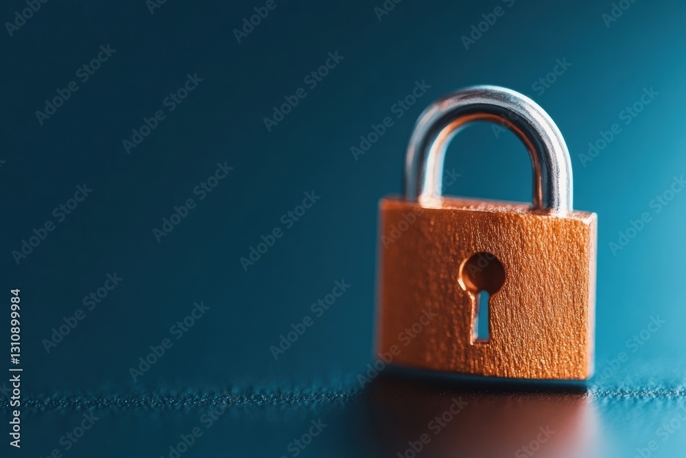 Poster Quantum-Encrypted Digital Guardian Metallic Padlock Visualizing Next-Gen Cybersecurity Innovation for Enterprise Data Protection Strategies