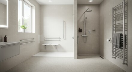 Accessible Walk-in Shower Design with Seat and Grab Bars for Safety