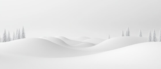 Serene Snowy Landscape with Gentle Hills and Frosted Trees