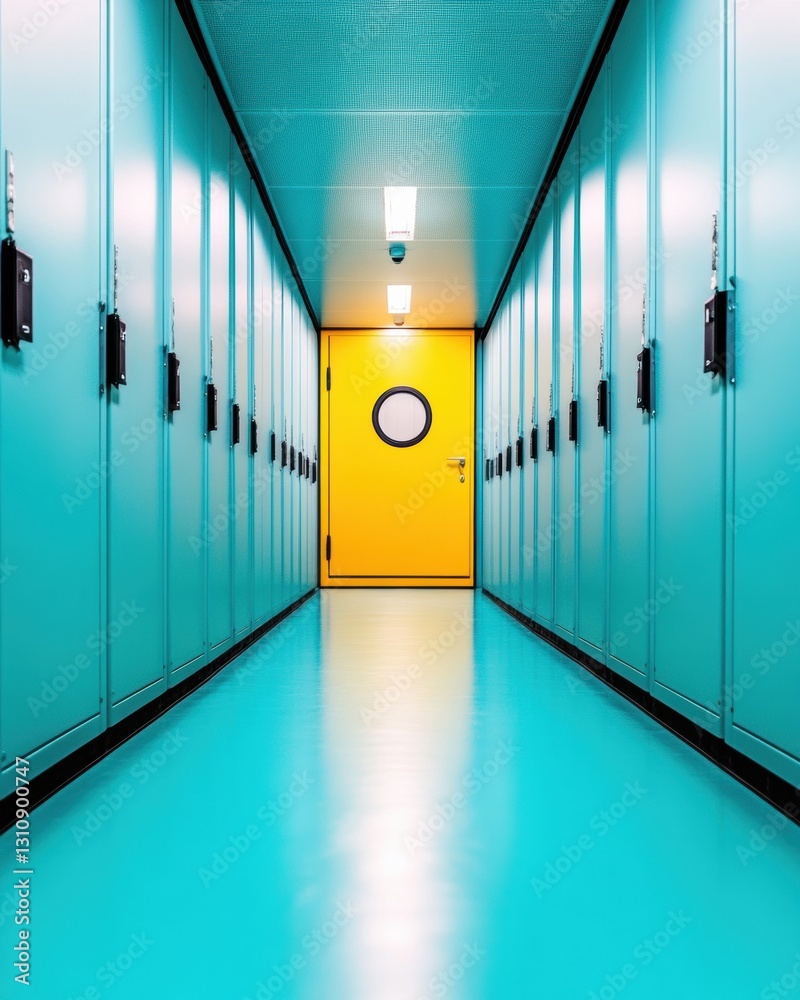 Poster minimalist tech sanctuary futuristic data center corridor with vibrant color design - innovation, ef