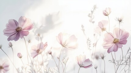 Watercolor Illustration set of Pink cosmos flowers on a white background,spring summer nature,Vibrant pink cosmos blooming,Children's card,banner,raindrops drawn by hand.