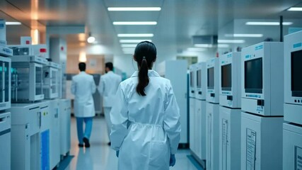 Inside a modern laboratory with scientists working on cutting-edge research in a high-tech environment