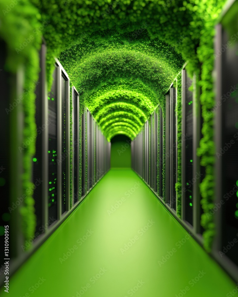 Poster emerald green tech sanctuary next-gen sustainable data center with biophilic design - eco-innovative