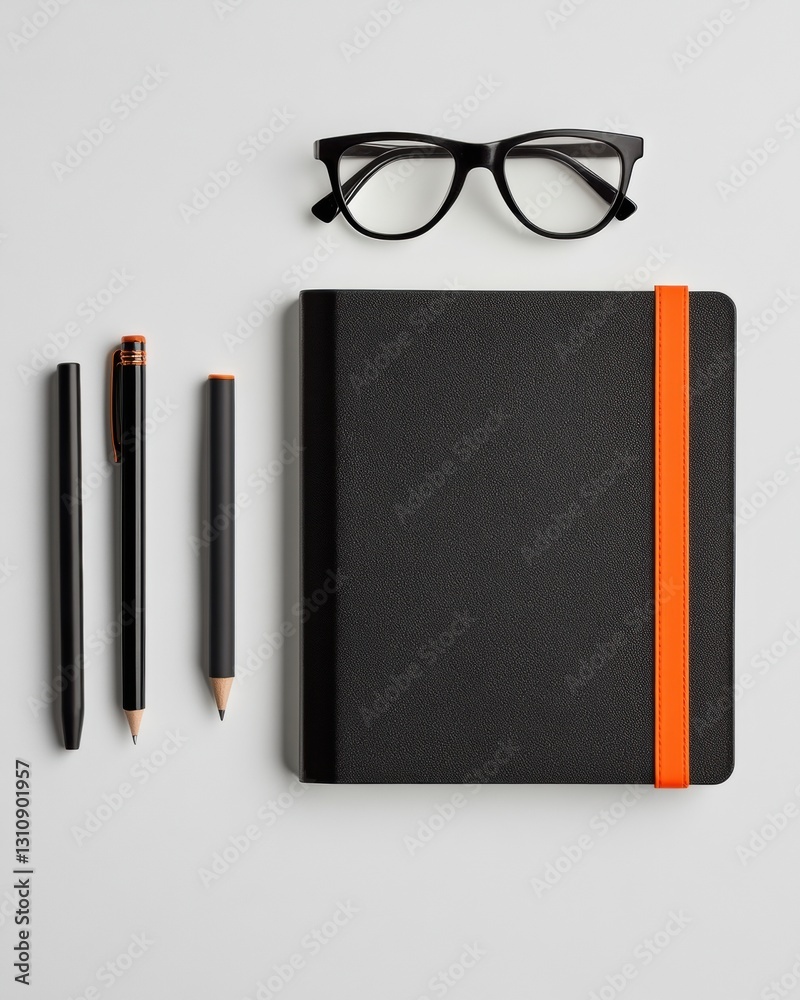 Aufkleber minimalist productivity essentials modern workspace design with high-performance black and orange st