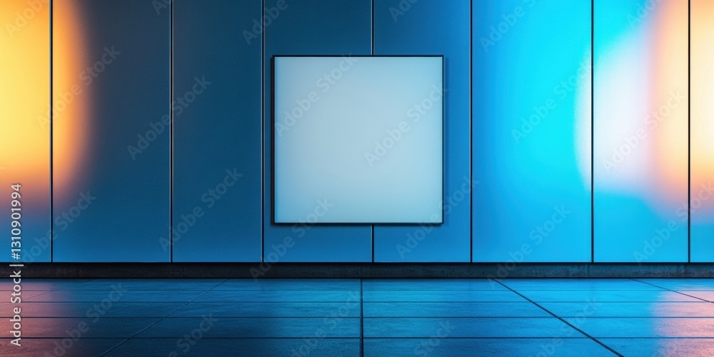 Aufkleber futuristic tech space minimalist chrome datacenter mockup with blue led ambiance - cutting-edge digi