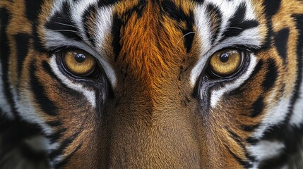 A close up portrait showing the intense face of a tiger