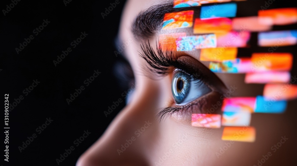 Poster futuristic ai visual interface immersive digital transformation with vibrant pixel overlay - next-ge
