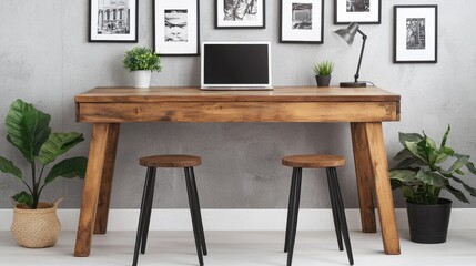 Modern Workspace with Natural Elements and Minimalistic Design