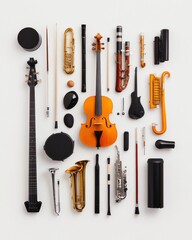 Minimalist Music Gear Showcase Precision-Engineered Instruments Arranged in Modular Grid - Professional Audio Equipment Catalog for Creative Professionals