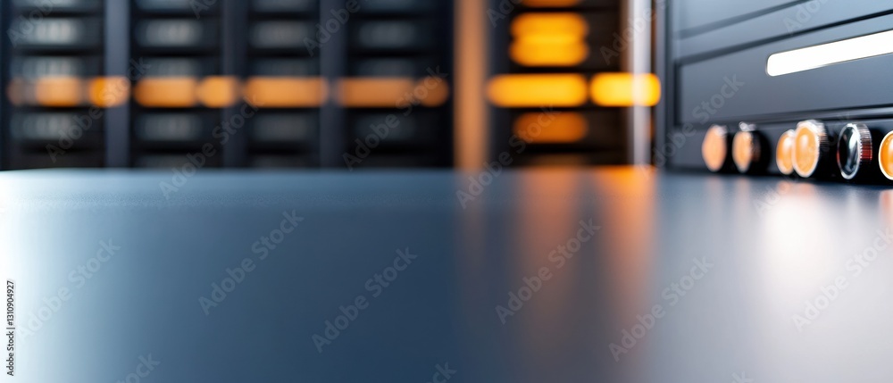 Poster cyber-secure innovation sleek navy glass surface with advanced server room technology - minimalist d
