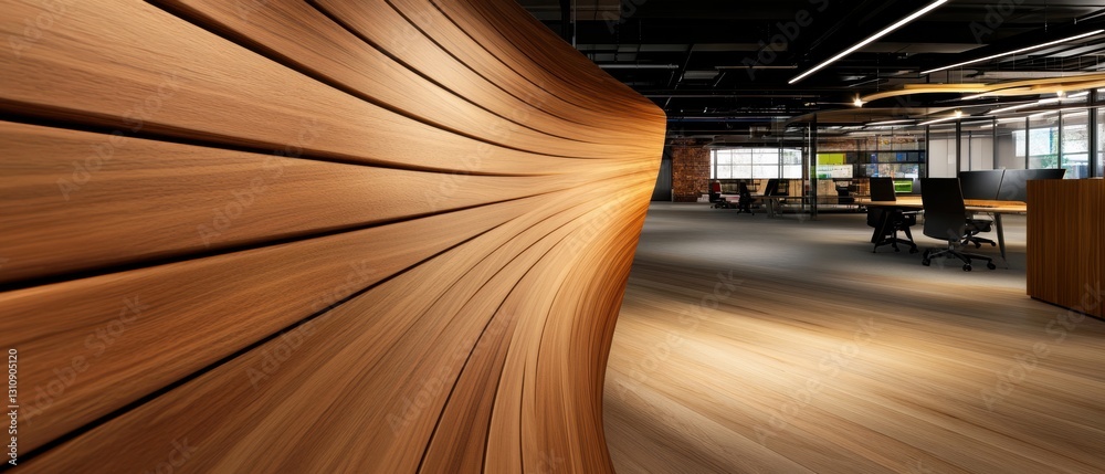Aufkleber fluid architectural design minimalist corporate workspace with organic wood flow - next-gen office i