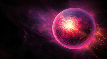 Obraz premium view of a glowing orb radiating light waves in concentric patterns over a dark abstract void