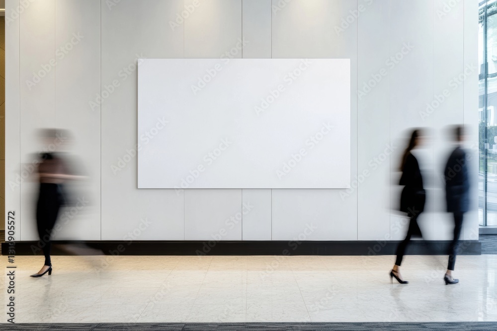 Leinwandbilder minimalist corporate mockup dynamic motion-blurred business professionals navigating sleek white arc