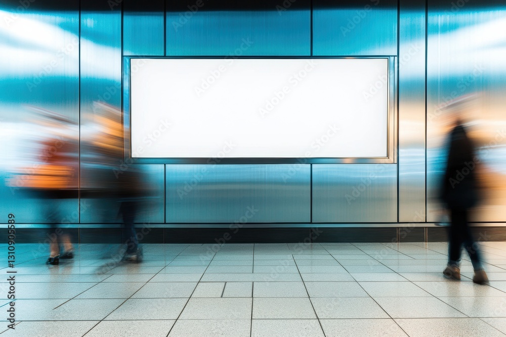 Poster futuristic digital signage mockup dynamic urban tech environment with blurred motion, next-gen commu