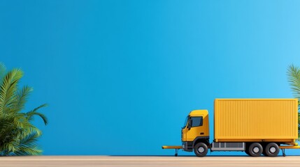 Yellow delivery truck on sandy beach