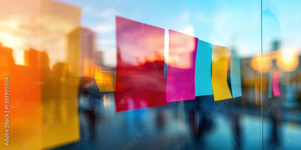 Aufkleber Chromatic Collaboration Dynamic Multi-Color Glass Workspace Visualization with Transparent Innovation Layers - Next-Gen Design Thinking and Creative Professional Ideation