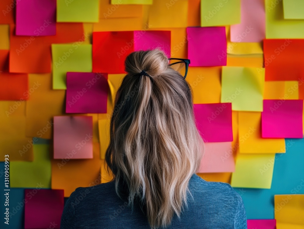 Poster agile creativity unleashed vibrant brainstorming wall with multicolor sticky notes - innovative work