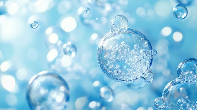 Soft Aqua Blue Background with Floating Bubbles for Beauty and Wellness Concepts. Gentle Pale Blue Abstract Backdrop for Spa, Skincare, and Relaxation Themes.