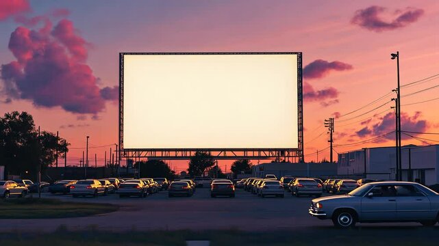 Sunset Drive-In Movie Theater: Blank Screen Awaits