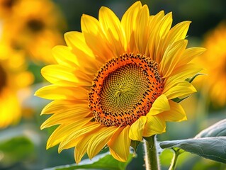 Obraz premium Bright sunflower blooming in sunny field.