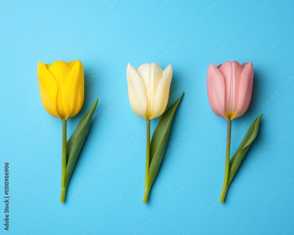 Aufkleber minimalist color theory vibrant tulip collection on soft blue - inspiring design elements for modern
