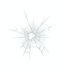 Obraz premium Illustration of a round crack formed in transparent glass surface. Jagged lines radiating from center create striking visual effect on white background.