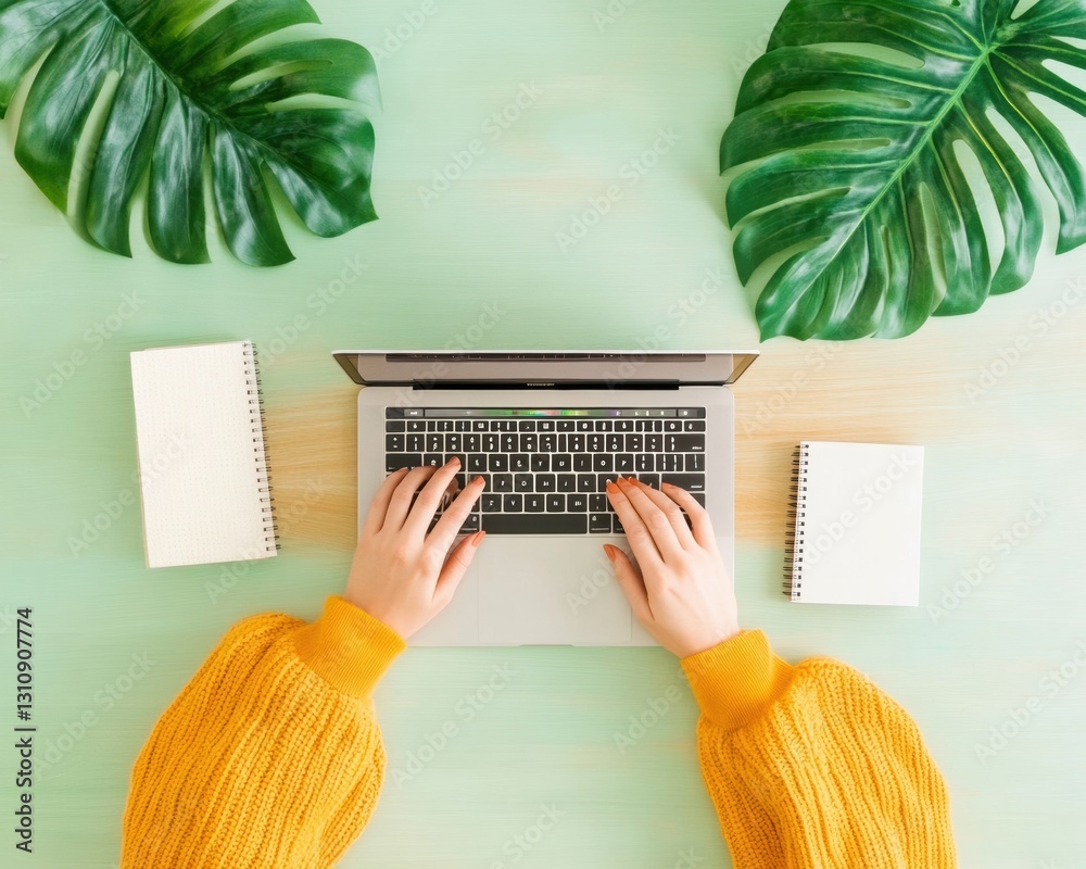 Aufkleber Biophilic Productivity Sanctuary Gen Z Creatives Minimalist Workspace Blending Digital Innovation with Wellness-Driven Design for Inspired Remote Work