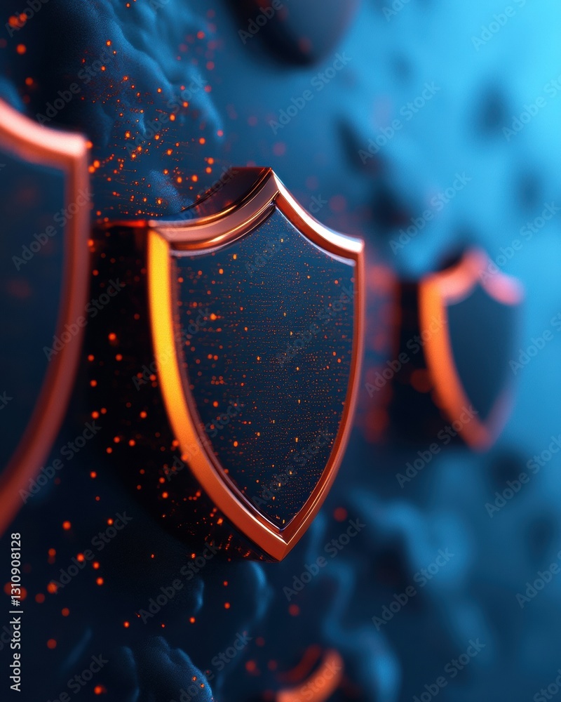Poster Quantum Shield Dynamics Futuristic Cybersecurity Visualization with Holographic Data Protection - Next-Gen Digital Encryption Paradigm