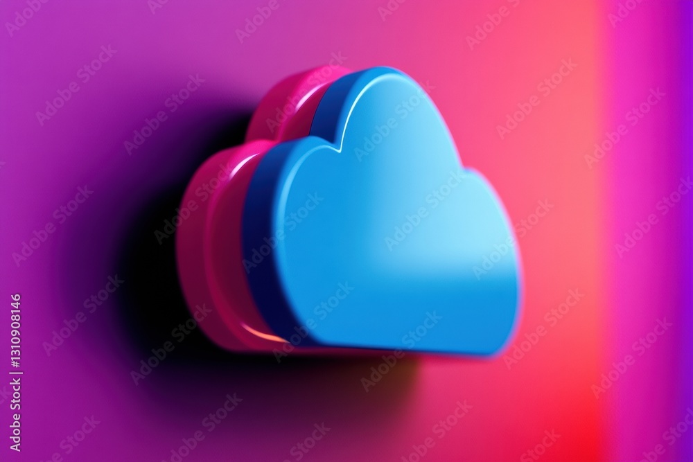 Poster Gradient Cloud Computing Immersive Holographic Data Storage Icon with Vibrant Chromatic Depth - Next-Gen Digital Infrastructure Visualization
