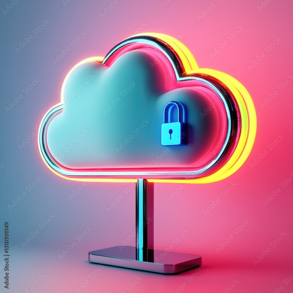 Aufkleber cyber chic cloud protection y2k-inspired neon digital security visualization for next-gen tech brand