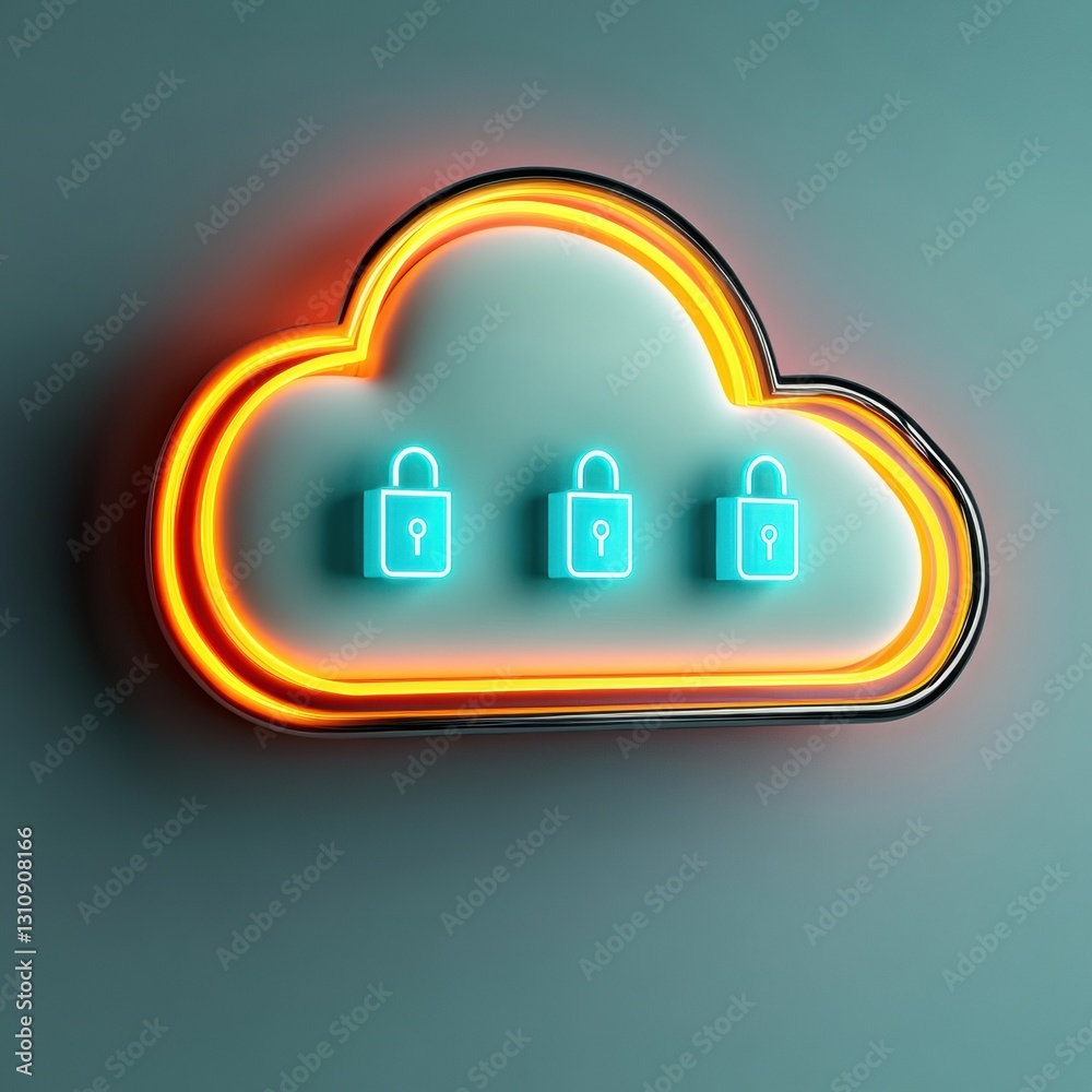 Poster Retro-Futuristic Cloud Security Y2K-Inspired Neon Cybersecurity Visualization for Digital Transformation and Next-Gen Data Protection